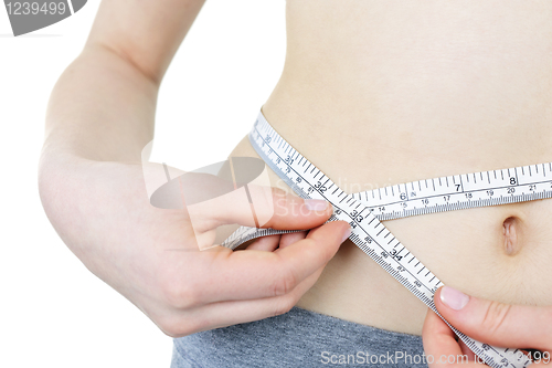 Image of Healthy girl measuring her waist