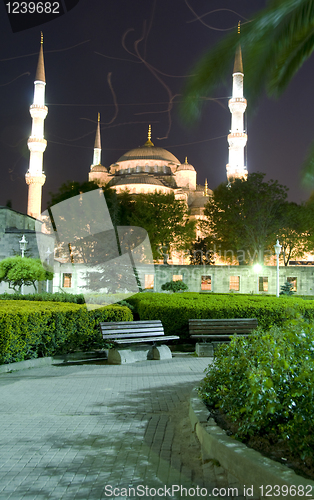 Image of Blue Mosque Hippodrome park night Istanbul Turkey