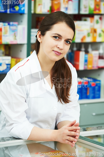 Image of Pharmacy chemist woman in drugstore