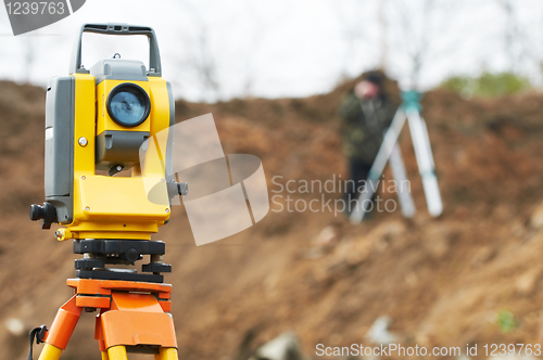 Image of Surveyor theodolite on tripod