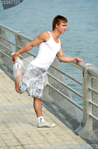 Image of Stretching exercises before sport jogging