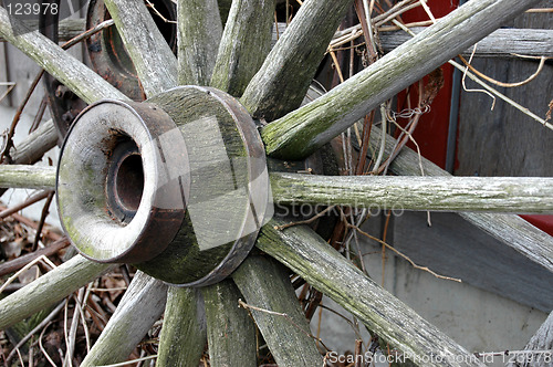 Image of Weathered wagon wheel