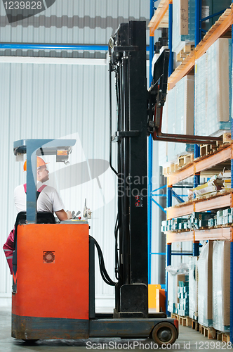 Image of warehouse forklift loader at work