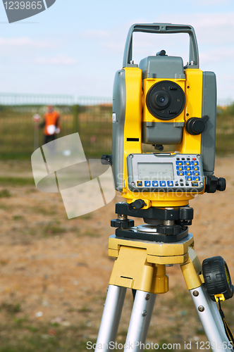 Image of Surveyor theodolite on tripod