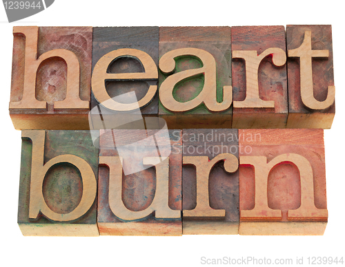 Image of heartburn word in letterpress type