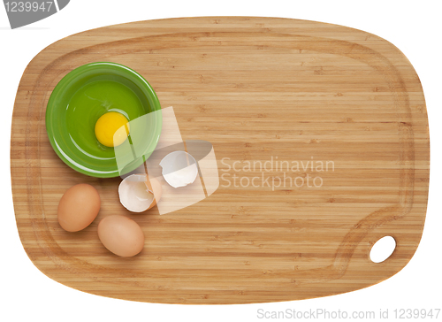 Image of eggs on bamboo board