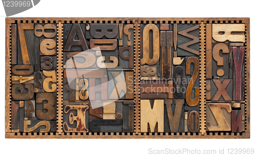 Image of vintage letters, numbers and punctuation signs