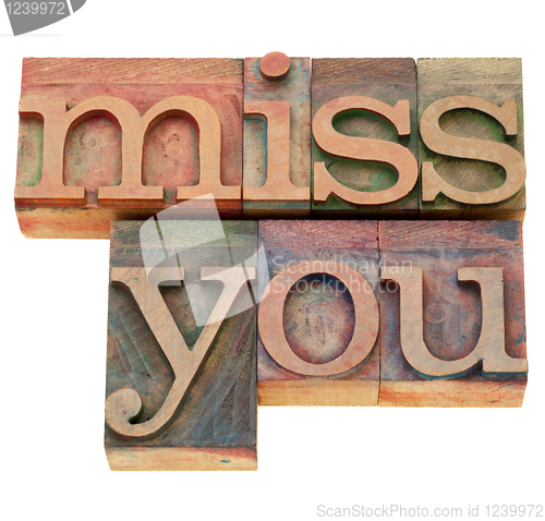 Image of miss you in letterpress type
