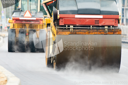 Image of compactor roller at asphalting work