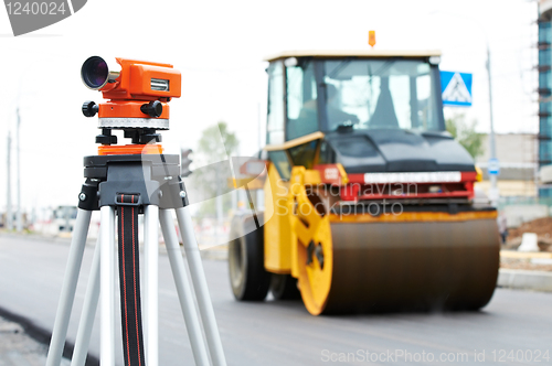 Image of survey equipment at asphalting works