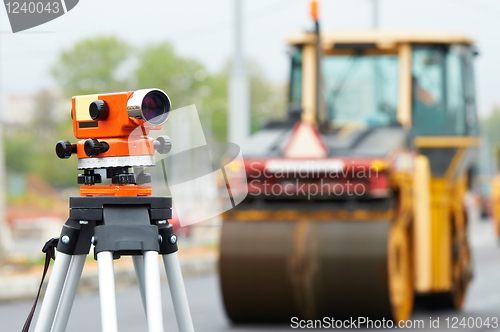 Image of survey equipment at asphalting works