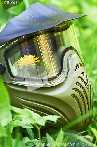 Image of paintball mask with flower