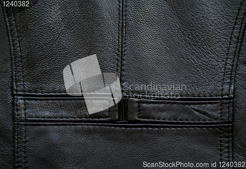 Image of Detail of a black leather waistcoat