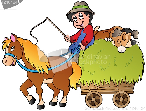 Image of Hay cart with cartoon farmer