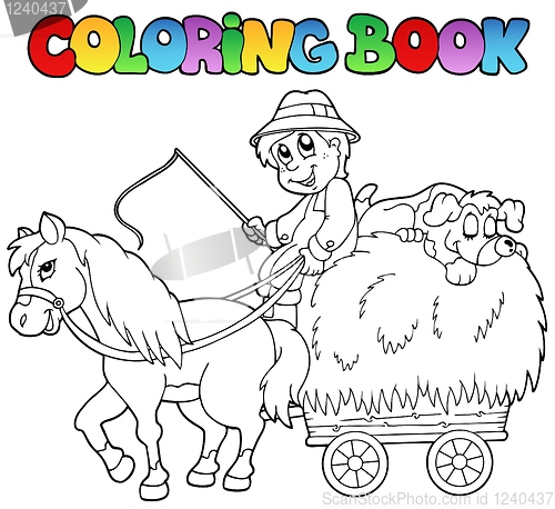 Image of Coloring book with cart and farmer