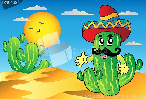 Image of Desert scene with Mexican cactus