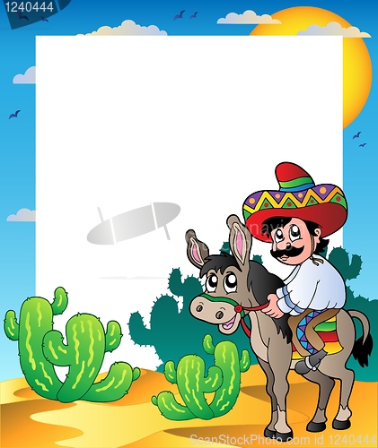 Image of Frame with Mexican riding donkey