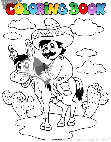 Image of Coloring book with man riding donkey