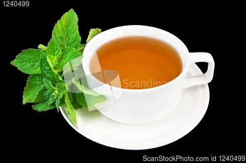 Image of Herbal tea with mint in a white cup