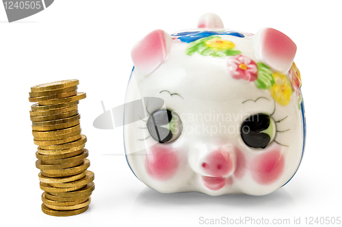 Image of Piggy Bank with a column of coins