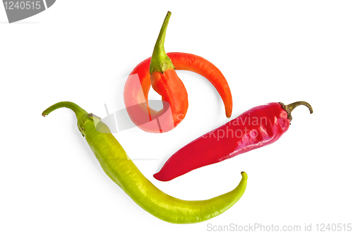 Image of Three colorful hot peppers