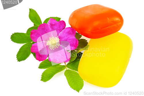 Image of Two pieces of soap with flower wild rose