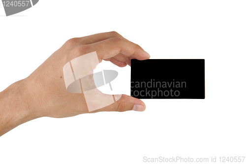 Image of black business card in hand