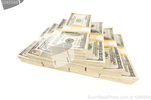 Image of Stacks of One Hundred Dollar Bills on White
