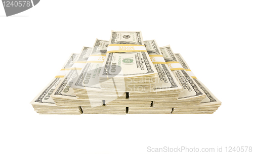 Image of Stacks of One Hundred Dollar Bills on White