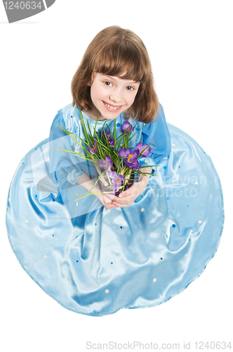 Image of little girl with crocus spring flower