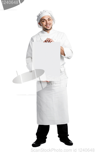 Image of chef with poster board isolated