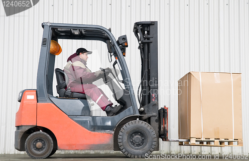 Image of forklift loader with load