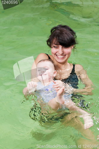 Image of little girl and mothe in swimming pool