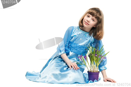 Image of little girl with crocus spring flower