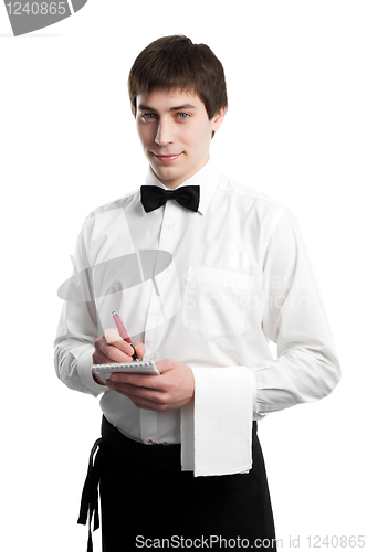 Image of waiter with notebook isolated