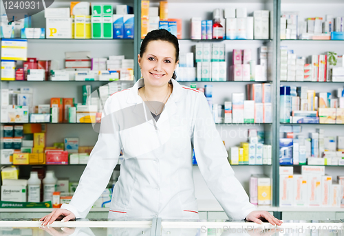 Image of Pharmacy chemist woman in drugstore