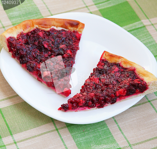 Image of Two pieces of apple and cowberry jelly pie 