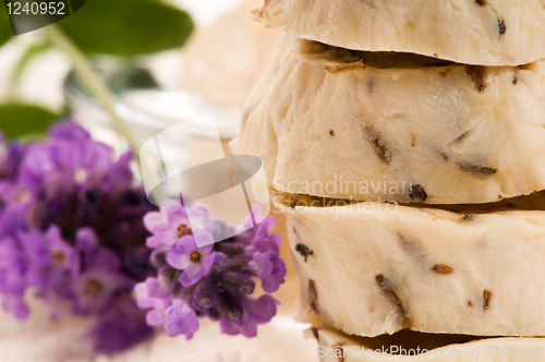 Image of Handmade Soap With Fresh Lavender Flowers And Bath Salt