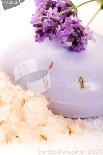 Image of Soap With Fresh Lavender Flowers And Bath Salt