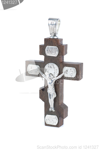 Image of silver and wooden cross