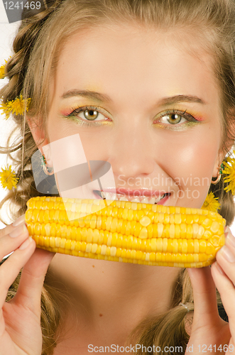 Image of woman eating corn-cob