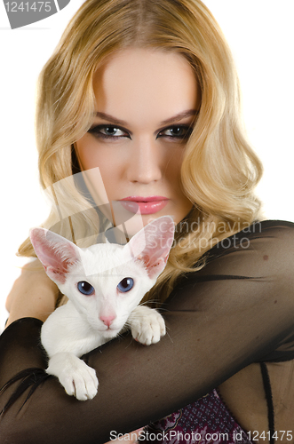 Image of woman with oriental shorthair cat