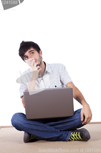 Image of Man thinking sitted on the floor