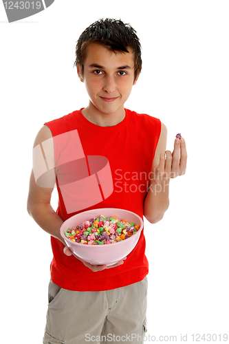 Image of Boy with snack food popcorn