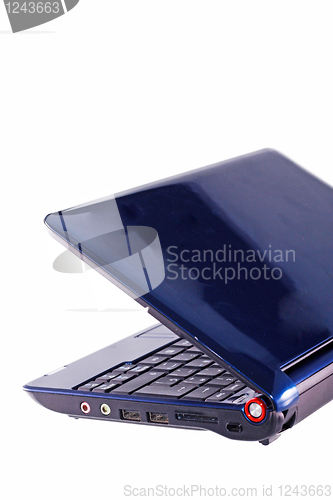 Image of Rear view of open laptop computer