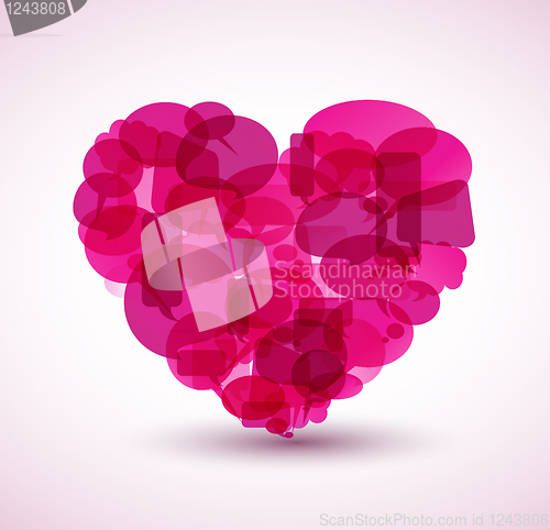 Image of Heart made from pink cartoon bubbles