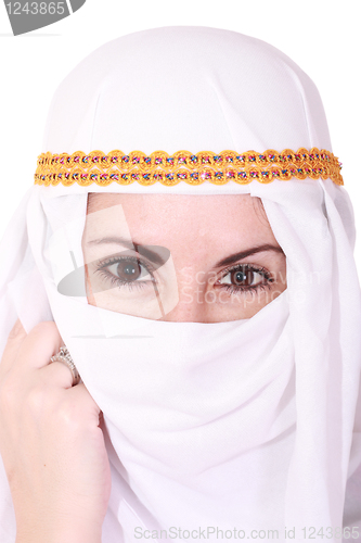 Image of arabic woman Middle East in the national headdress