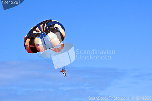 Image of Parasailing under blue sky.