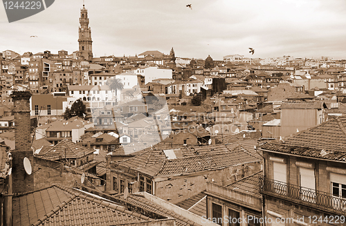 Image of Portugal. Porto. Aerial view. Sepia-toned