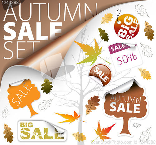 Image of Set of autumn discount tickets, labels, stamps, stickers